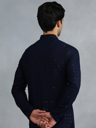 Navy Blue Embroidered Kurta for Men