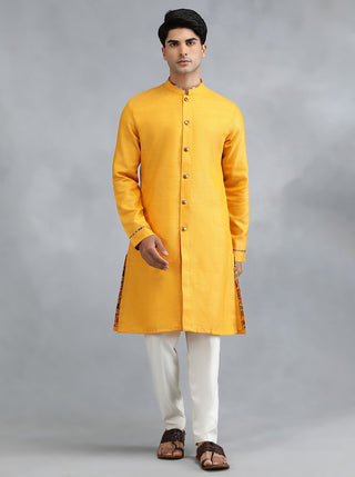 Bright Yellow Solid Kurta for Men