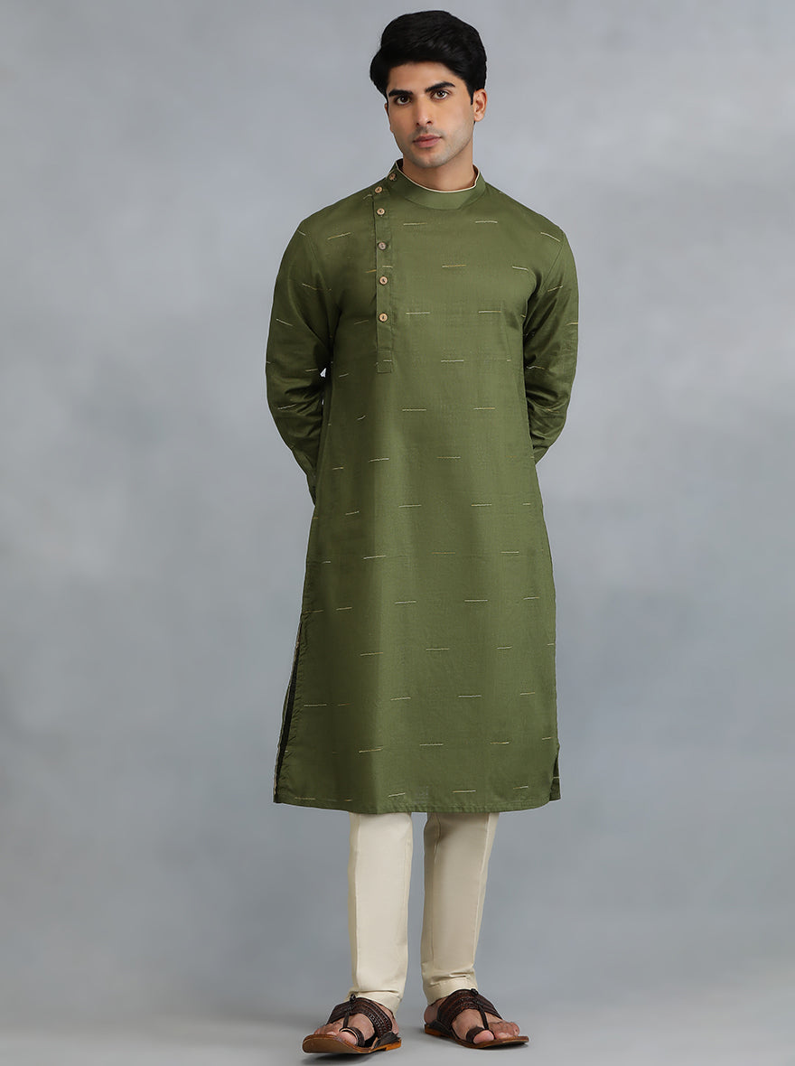 Olive Green Solid Kurta for Men