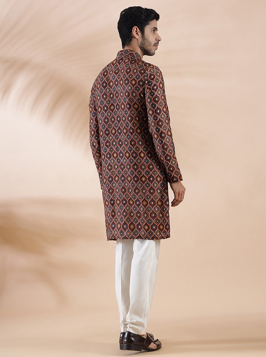 Brown Multi Printed Kurta For Men