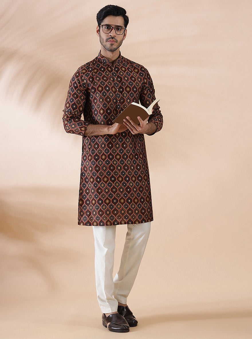 Brown Multi Printed Kurta For Men