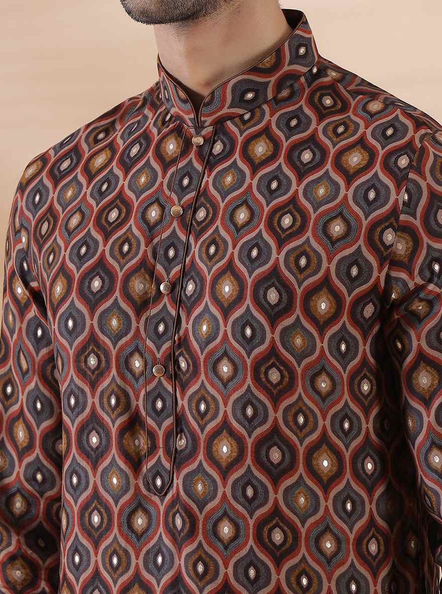 Brown Multi Printed Kurta For Men