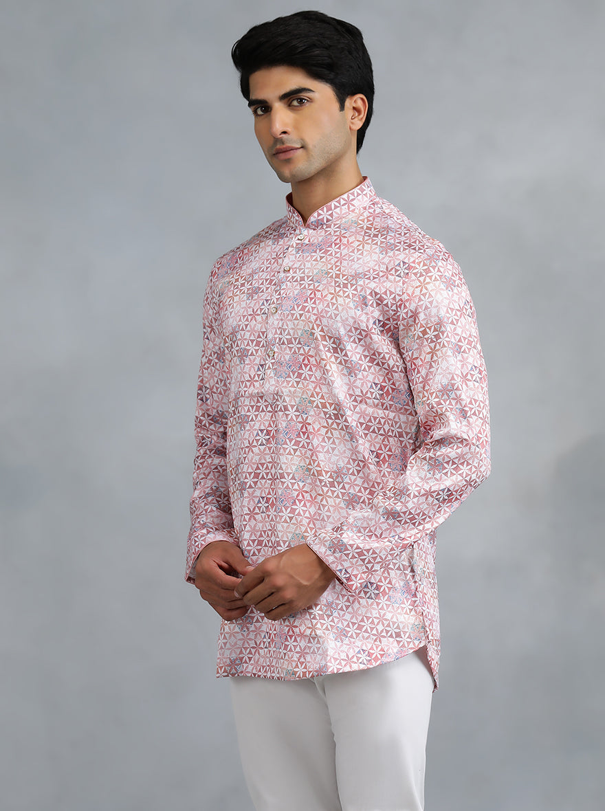 Dusty Pink Self Design Kurta for Men