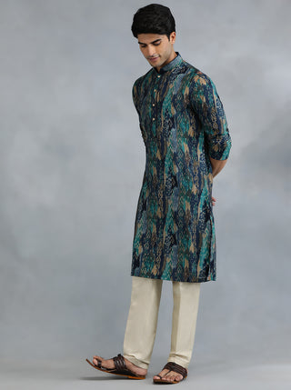 Blue Self Design Kurta for Men