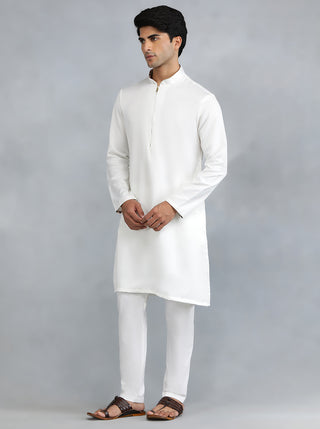 White Solid Kurta for Men