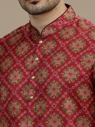 Maroon Printed Kurta For Men