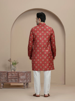 Maroon Printed Kurta For Men