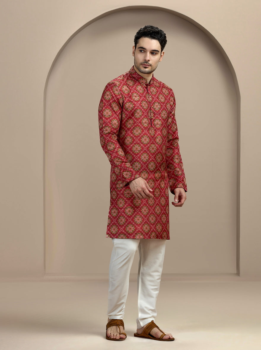 Maroon Printed Kurta For Men