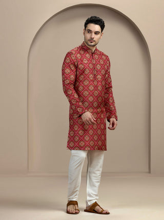Maroon Printed Kurta For Men