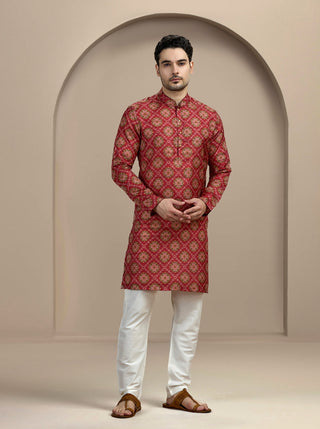 Maroon Printed Kurta For Men