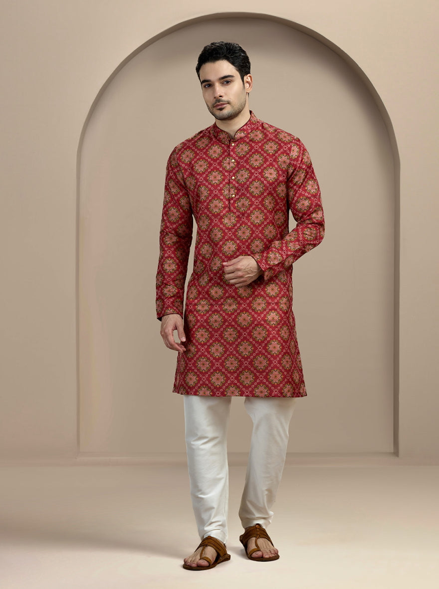Maroon Printed Kurta For Men