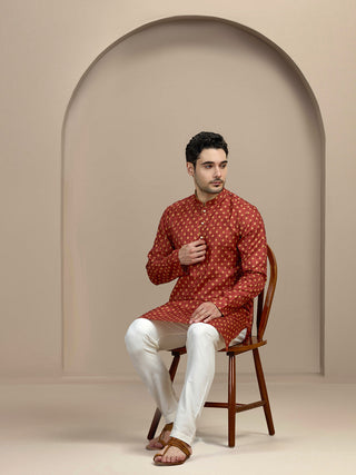 Maroon Printed Kurta For Men