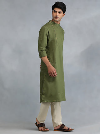 Olive Green Solid Kurta for Men