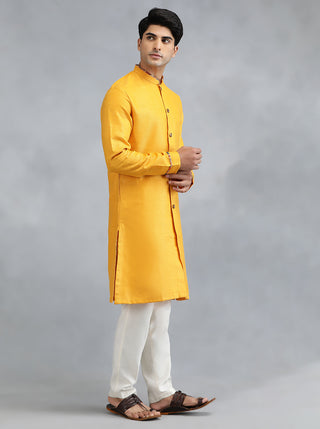 Bright Yellow Solid Kurta for Men