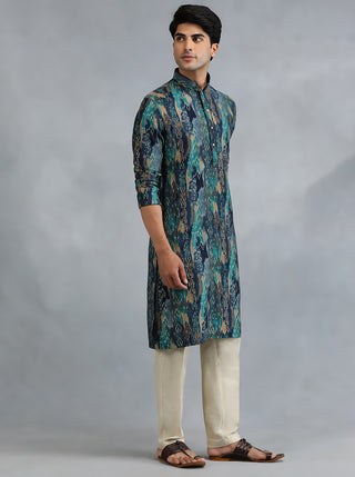 Blue Self Design Kurta for Men