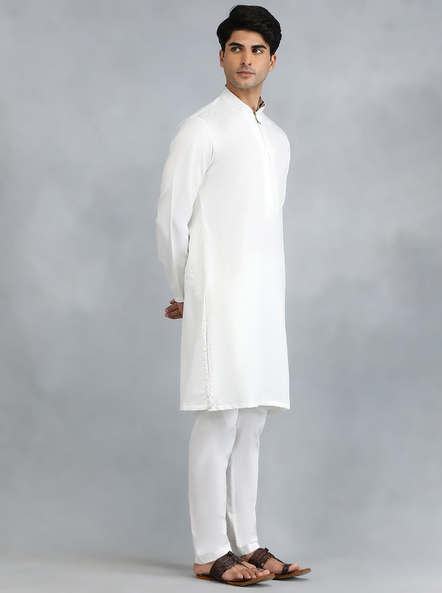 White Solid Kurta for Men