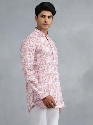 Dusty Pink Self Design Kurta for Men