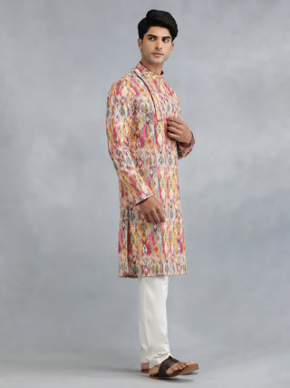 Pink & Yellow Printed Kurta | THE KURTA COMPANY