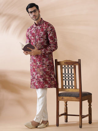 Pink Wine Printed Kurta For Men