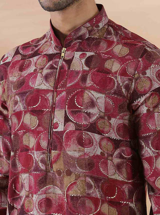 Pink Wine Printed Kurta For Men