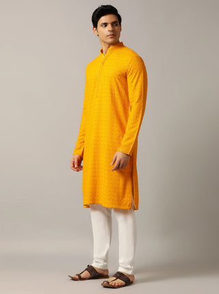 Yellow Embroidered Kurta For Men