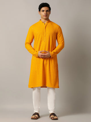 Yellow Embroidered Kurta For Men