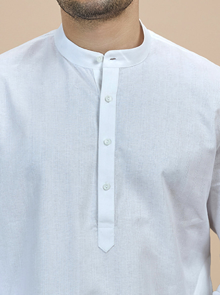 White Self Textured Kurta For Men