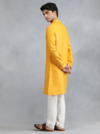 Bright Yellow Solid Kurta for Men