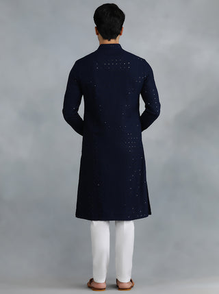 Navy Blue Embroidered Kurta