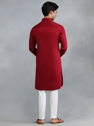 Blood Red Solid Pathani Kurta for Men