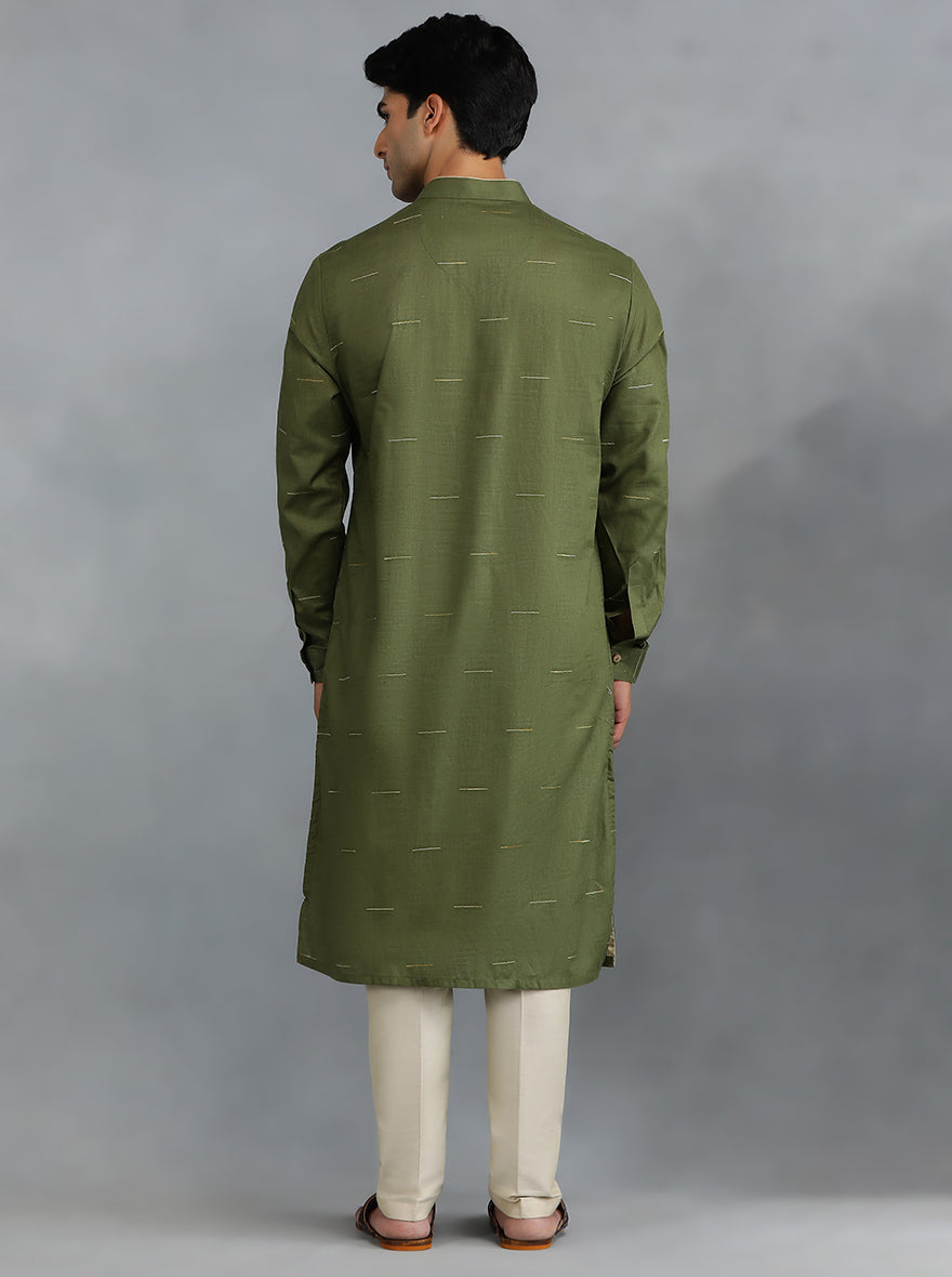 Olive Green Solid Kurta for Men