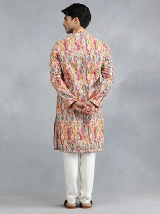 Pink & Yellow Printed Kurta | THE KURTA COMPANY