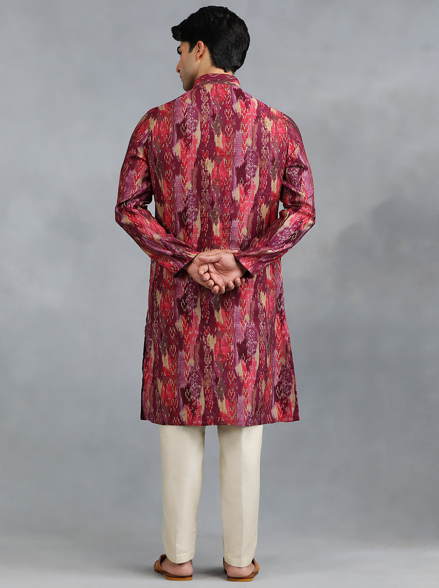 Red Maroon Self Design Kurta for Men