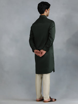 Bottle Green Solid Pathani Kurta for Men