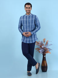 Blue Printed Kurta For Men