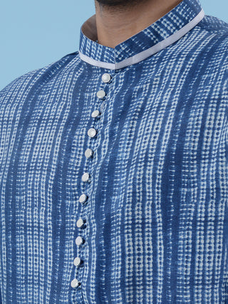 Blue Printed Kurta For Men