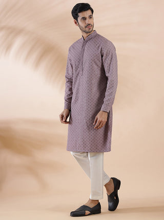 Onion Pink Embroidered Kurta For Men