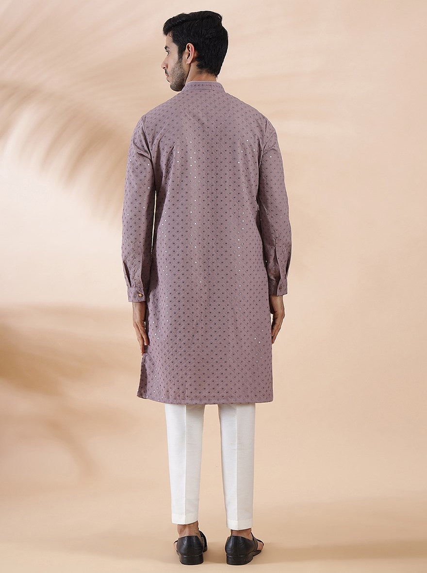 Onion Pink Embroidered Kurta For Men