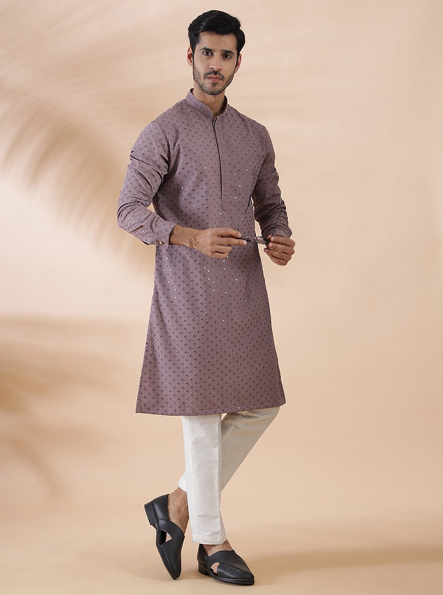 Onion Pink Embroidered Kurta For Men