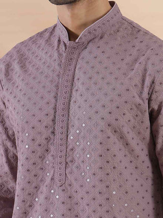 Onion Pink Embroidered Kurta For Men