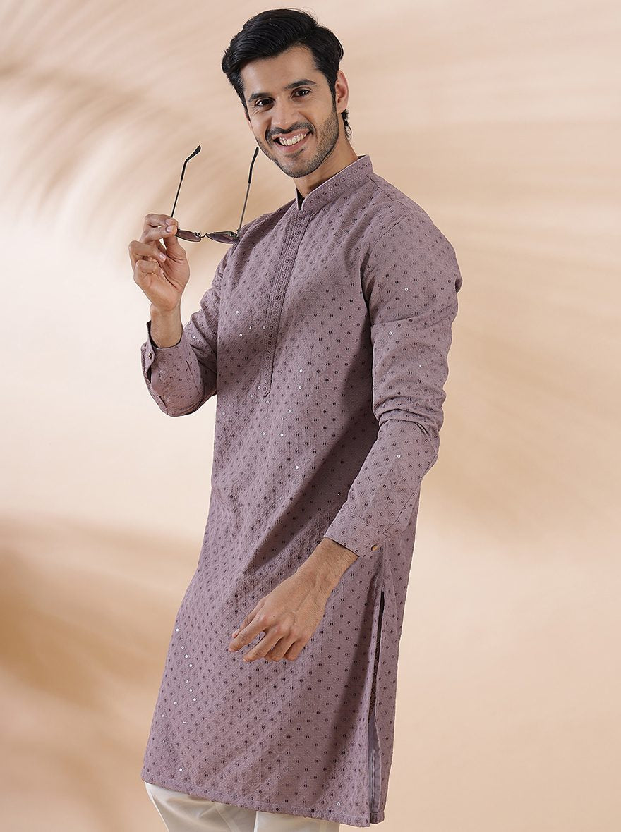 Onion Pink Embroidered Kurta For Men