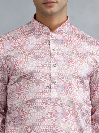 Dusty Pink Self Design Kurta for Men