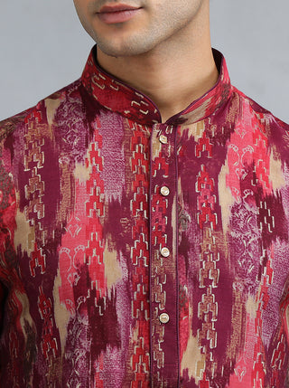 Red Maroon Self Design Kurta for Men