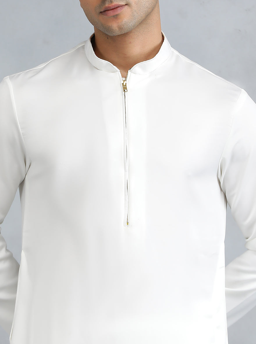 White Solid Kurta for Men