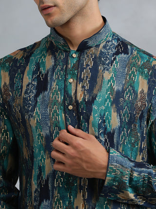 Blue Self Design Kurta for Men