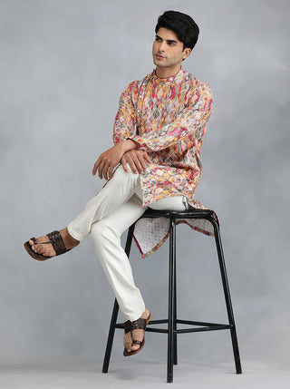 Pink & Yellow Printed Kurta for Men