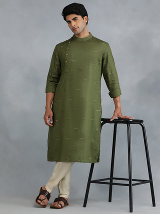 Olive Green Solid Kurta for Men