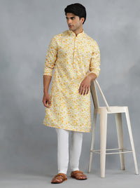 Yellow Self Design Kurta for Men