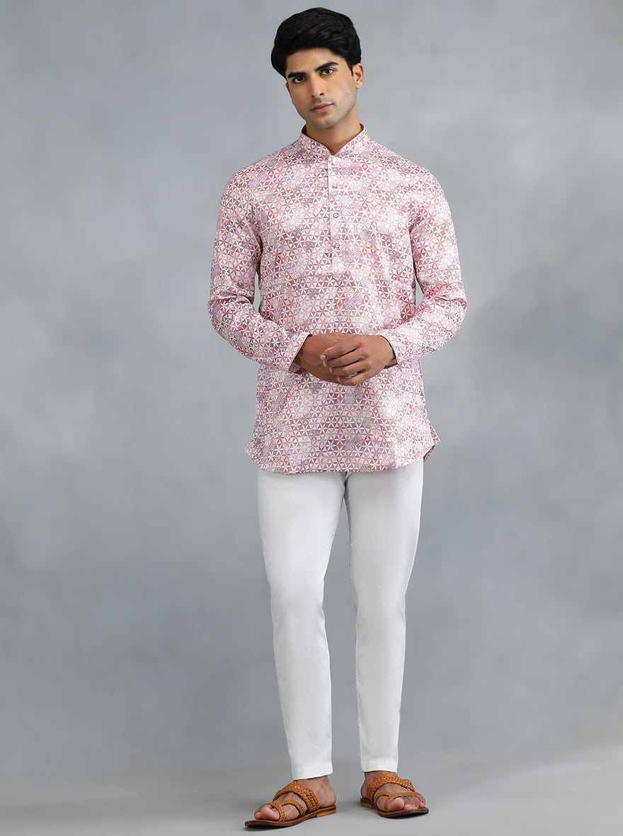 Dusty Pink Self Design Kurta for Men