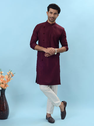 Wine Self Design Kurta For Men